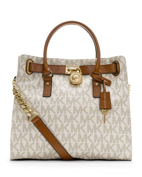 michael michael kors hamilton logo satchel bag vanilla|Michael Kors Hamilton bag large.